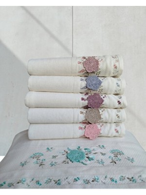 Empressco Kadife Dual Bordür 3D Nakışlı Pamuk Mutfak Havlusu 6'lı Set 30X50 cm