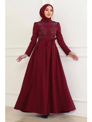 Missvalle Taş Detaylı Elbise Bordo 6134