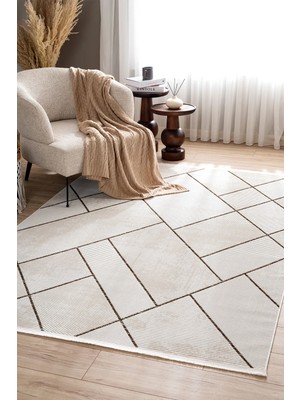 Koza Home Lumina Krem Kahve Tozumaz Halı Salon Oturma ve Yatak Odası Koridor Mutfak Makina Dokuma Halı A0863A, 140 x 200