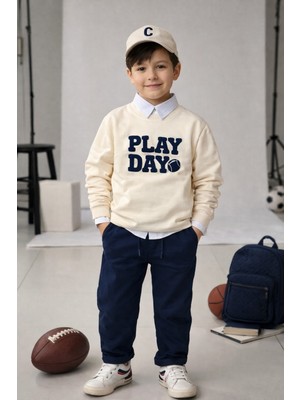 Empressco Renkli Erkek Bebek ve Çocuk Play Day %100 Pamuk Gömlek, Sweatshirt ve Pantolon Seti