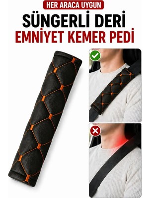 Ecarteks Her Araca Uygun Suni Deri - Süngerli Emniyet Kemer Pedi-Turuncu