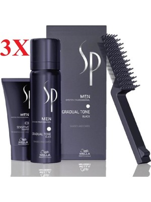 Wella Sp Men Pigment Mousse Siyah Renkli Amonyaklı Saç Boyası 3x60ml Etkili Bakım