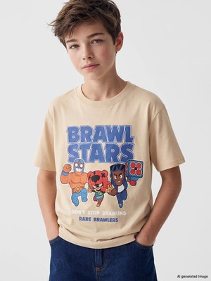 Lc Waikiki Yeni Sezon Bisiklet Yaka Brawl Stars Baskılı Erkek Çocuk Tişört