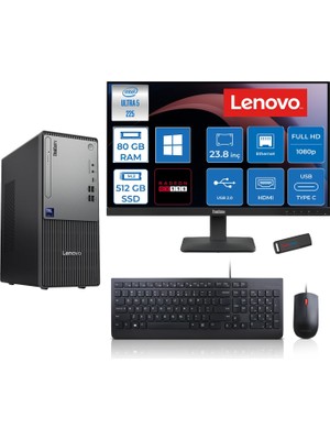 Lenovo Thinkcentre Neo 50T Gen 6 Intel Core Ultra 5 225 Upto 4.9ghz 80GB Ddr5 512GB SSD 4GB/RX550 WIN11HOME +23.8"fhd Monitör Masaüstü Bilgisayar 13BD007UTR2427H27+ZETTAUSBBELLEK