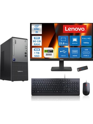 Lenovo Thinkcentre Neo 50T Gen 6 Intel Core Ultra 5 225 Upto 4.9ghz 80GB Ddr5 1tb SSD 6GB/RTX3050 Freedos +23.8"fhd Monitör Masaüstü Bilgisayar 13BD007UTR2423F28+ZETTAUSBBELLEK