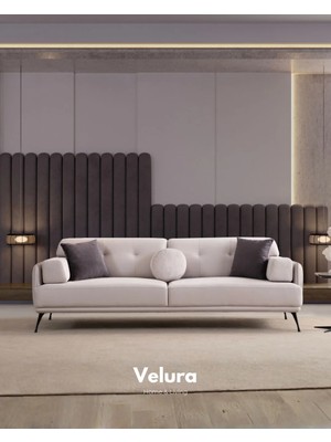 Velura Home & Living Venüs 3'lü Kanepe & Üçlü Koltuk - Krem