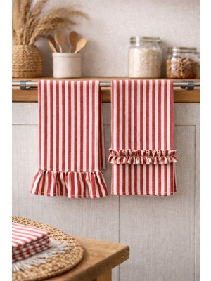 Empressco Pamuk Keten Fırfırlı Mutfak Havlusu 2'li Set 35X55 Cm, Doğal ve Şık Kullanım