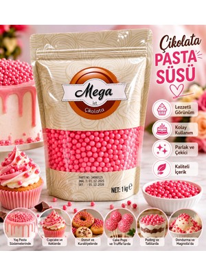 MEGA Pembe Çikolata Draje Pasta Süsü