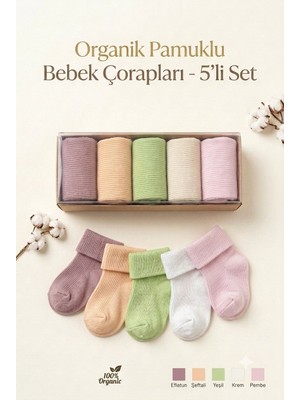 Vavbaby Kız ve Erkek Bebek Organik Pamuklu, Yumuşak Dokulu, Mevsimlik 5’li Çorap Seti - Pembe
