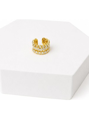 New Obsessions Zirkon Taşlı Gold 3 Sıra Görünümlü Kıkırdak Küpesi