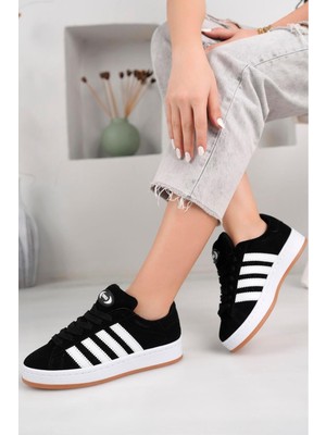 Empressco Konforlu Unisex Klasik Bağcıklı Spor Sneaker Siyah Beyaz