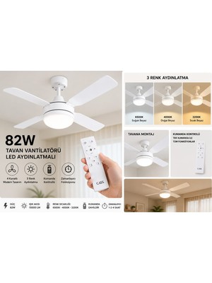 Sakin Enerji 82W LED Fanlı Pervaneli Ampul Kumandalı 3 Renkli Tavan Lambası