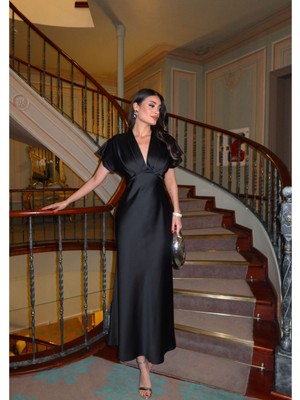 Esra Helvacı Eh Collection Saten Midi Elbise