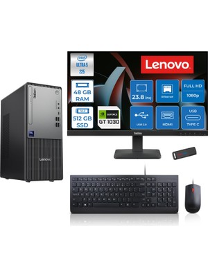Lenovo Thinkcentre Neo 50T Gen 6 Intel Core Ultra 5 225 Upto 4.9ghz 48GB Ddr5 512GB SSD 4GB/GT1030  Freedos +23.8"fhd Monitör Masaüstü Bilgisayar 13BD007UTR2421F17+ZETTAUSBBELLEK