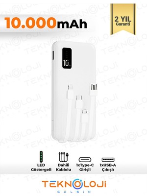 Teknoloji Gelsin 10.000 mAh Taşınabilir Pilli Şarj Cihazı Dijital LED Gösterge ile 4 Çıkışlı Hızlı Şarj