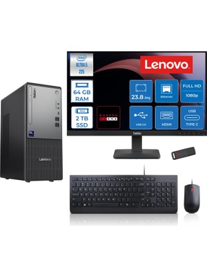 Lenovo Thinkcentre Neo 50T Gen 6 Intel Core Ultra 5 225 Upto 4.9ghz 64GB Ddr5 2tb SSD 4GB/RX550 Freedos +23.8"fhd Monitör Masaüstü Bilgisayar 13BD007UTR2427F24+ZETTAUSBBELLEK
