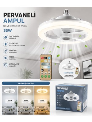Sakin Enerji 35W 360° Fanlı Pervaneli LED Tavan Vantilatörü 3 Renk- Kumandalı