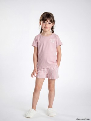 Lc Waikiki Yeni Sezon Bisiklet Yaka Baskılı Kız Çocuk Şortlu Pijama Takım