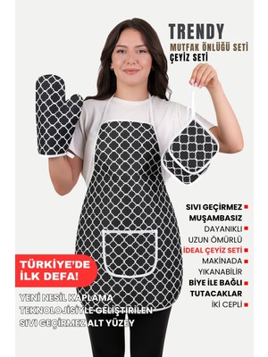 Empressco Su Geçirmez Mutfak Seti: Önlük, Fırın Eldiveni ve Tutacak Takımı