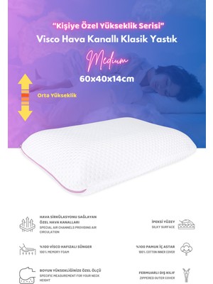 Empressco Visco Ortopedik Boyun Destekli Yastık, 60X40X14CM, Beyaz-Pembe