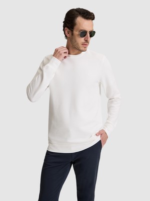 Cacharel Erkek Beyaz Regular Fit Pamuk Karışımlı Bisiklet Yaka Sweatshirt 50320606-VR013