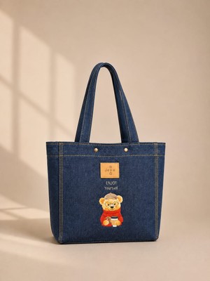 Narrativa Sevimli Tasarım Denim Tote Çanta 1 Bölmeli Geri Dönüştürülebilir Günlük Kullanım Için