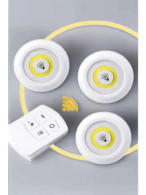 Bezos Mey Ithalat® LED Lamba 3'lü Uzaktan Kumandalı Yapışkanlı Beyaz Işık