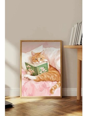 Ar Ajans Kanvas Tablo Kitap Kurdu Sarman Kedi Dekoratif Çerçeveli Mdf Tablo