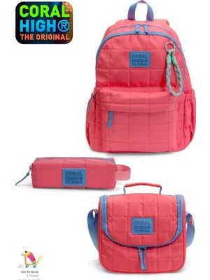 Coral High Mercan Okul Çantasıo-Thermal Beslenme Çantası-Kalemlik Set