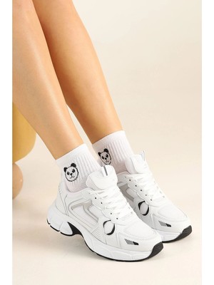 Empressco Yüksek Taban Beyaz Siyah Günlük Rahat Sneakers Ayakkabı