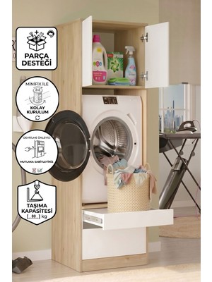 Yurupa Valen Kirli Sepetli Çamaşır ve Kurutma Makinesi Dolabı Çok Amaçlı Banyo Dolabı Düzenleyici Sepet-Beyaz Val6-Sw