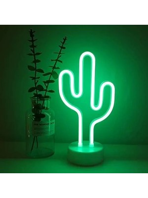 Bezos Mey Ithalat® Neon Işıklı Kaktüs Masa Gece Lambası