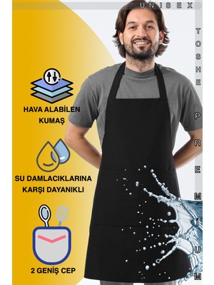 Empressco Suya Dayanıklı Mutfak ve Barista Önlüğü, Şef ve Geniş Cepli Siyah
