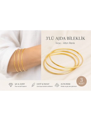 Erka 3'lü Altın Renk Ince Ajda Bileklik – Zarif Minimal  Bilezik Seti Günlük Kullanıma Uygun