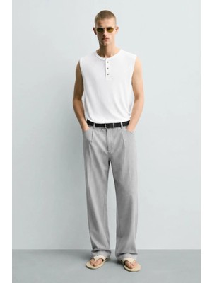 Madmext Gri Pilili Relaxed Fit Pantolon E6588