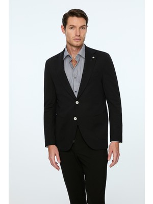Morven  Erkek Siyah Rayon Trend Düz Slim Fit Mono Yaka Ceket