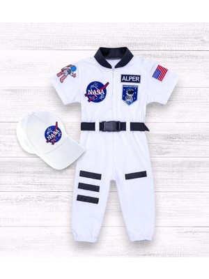 Mum Design Gifts Kişiye Özel Isimli Astronot Çocuk Tulumu ve Şapka Doğum Günü Kostüm Seti