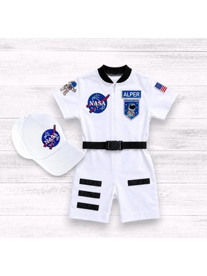 Mum Design Gifts Kişiye Özel Isimli Astronot Çocuk Tulumu ve Şapka Doğum Günü Kostüm Seti