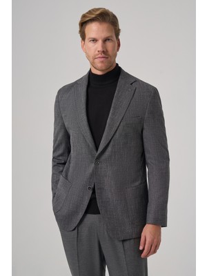 Morven  Erkek Siyah Poliviskon Trend Desenli Dynamic Fit Mono Yaka Ceket