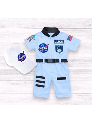 Mum Design Gifts Kişiye Özel Isimli Mavi Astronot Çocuk Tulumu ve Şapka Doğum Günü Kostüm Seti