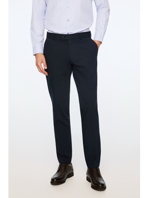 Morven  Erkek Lacivert Poliviskon Basic Düz Slim Fit Pantolon