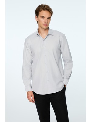Morven  Erkek Gri Basic Regular Fit Sert Yaka Gömlek
