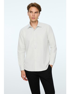 Morven  Erkek Taş Düz Slim Fit Sert Yaka Gömlek