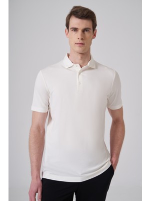 Morven  Erkek Ekru Trend Polo Yaka Rayon Dinamik Fit Tshirt