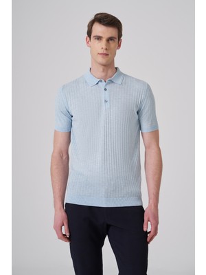 Morven  Erkek A. Mavi Trend Polo Yaka Jakarlı Triko T-Shirt