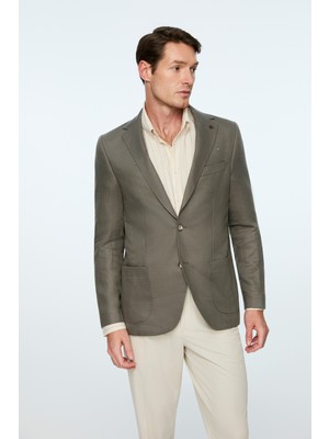 Morven  Erkek Nefti Dokuma Trend Düz Slim Fit Mono Yaka Ceket