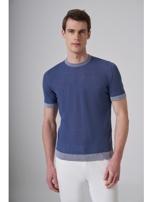 Morven  Erkek Indigo Trend Bisiklet Yaka Triko T-Shirt