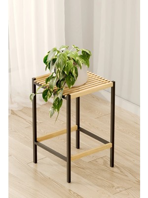 Bino Modern Metal Ayaklı Çiçeklik Ahşap Tablalı Saksı Standı 50-70-90 cm ve 3'lü Set Seçenekli Iskandinav