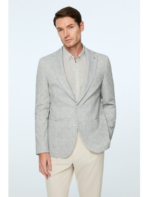 Morven  Erkek Yeşil Polyester Trend Ekoseli Slim Fit Ceket