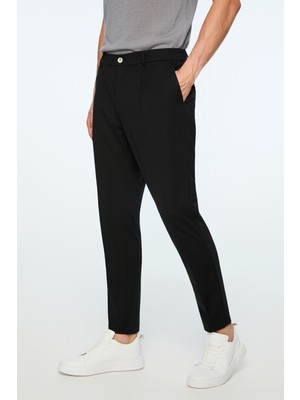 Morven  Erkek Siyah Rayon Trend Düz Slim Fit Pantolon